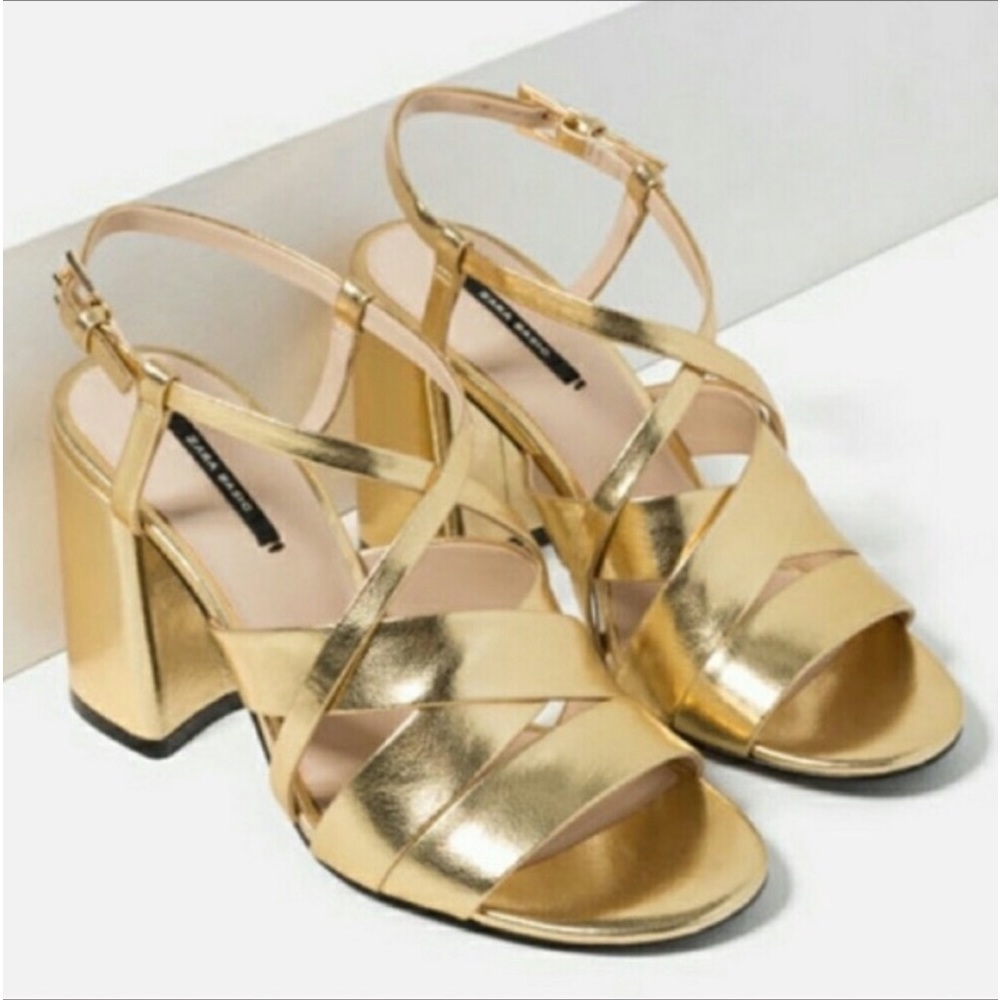 ZARA gold block heel sandal